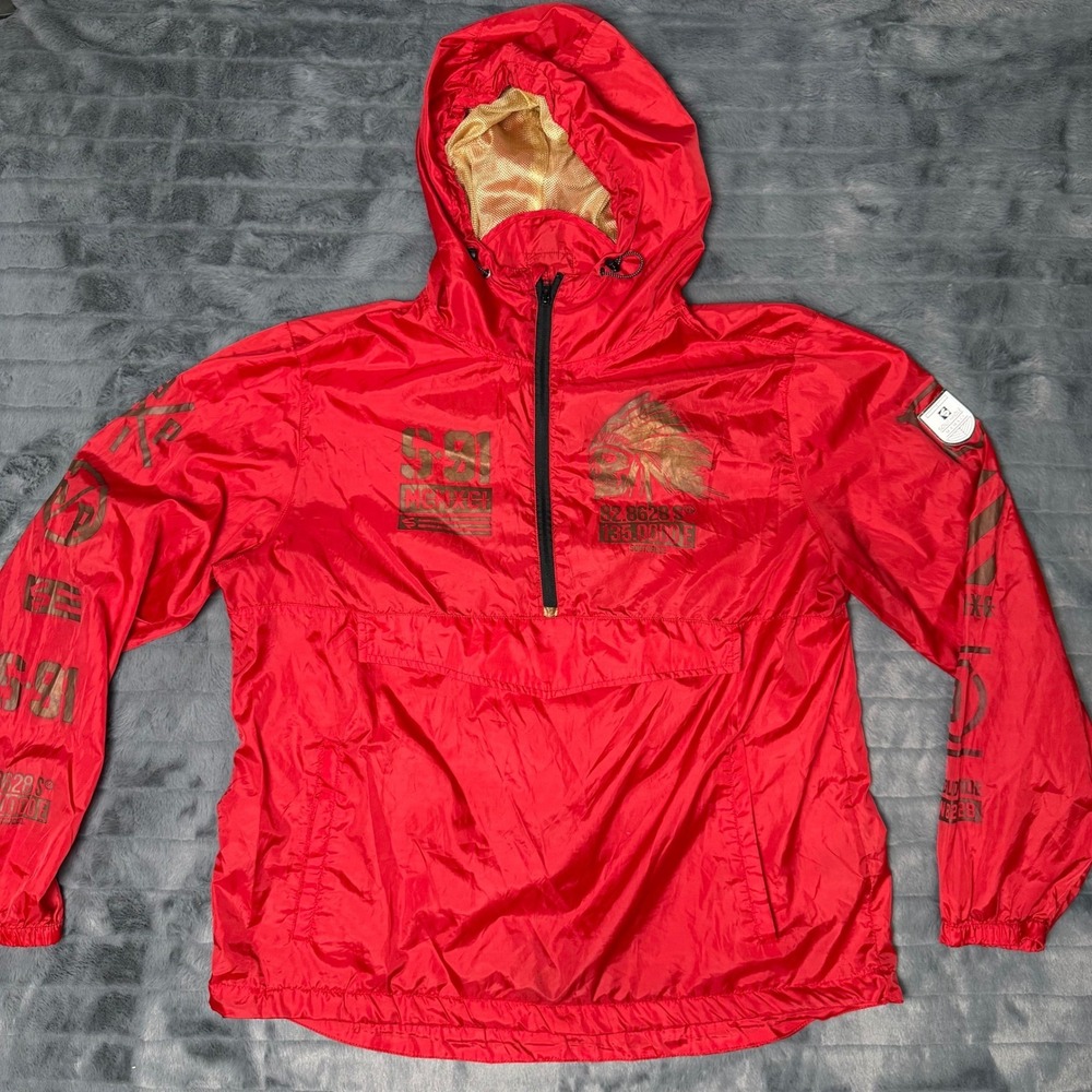 Southpole Mens XL Red Half Zip Windbreaker Anorak Jacket Graphic Skull 0205030-0